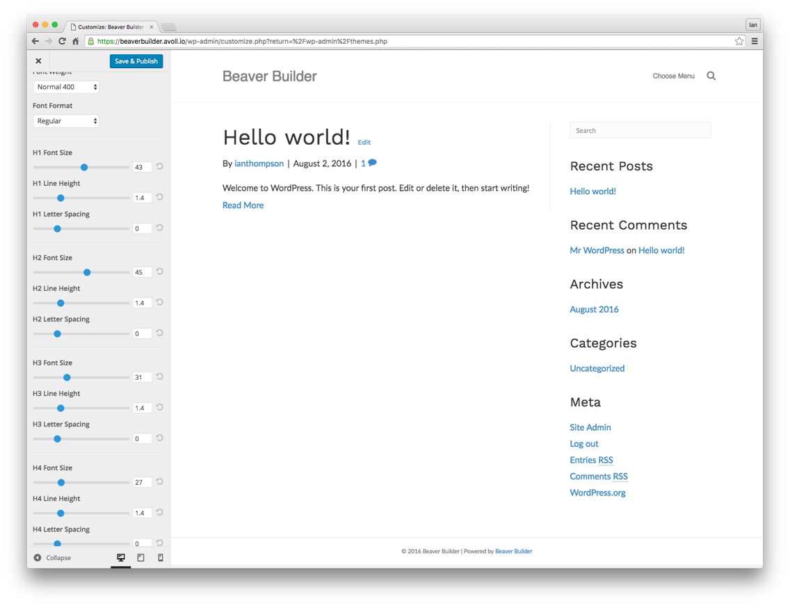 Playing around with the font options gives your Beaver Builder WordPress site an instant unique look